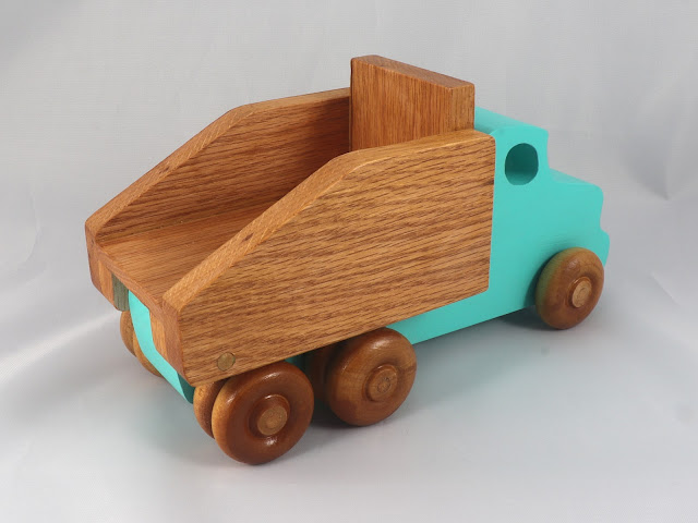 Wooden Toy Dump Truck, Handmade and Painted in Your Choice of Colors and Amber Shellac, from Easy 5 Truck Fleet Collection