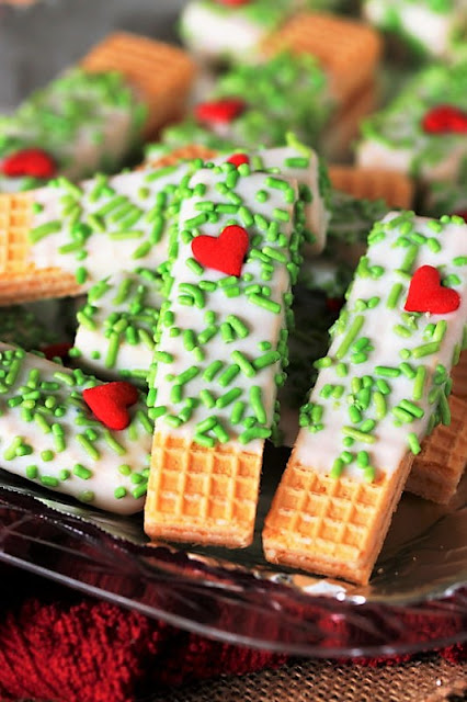 Chocolate Dipped Treats - Grinch White Chocolate Sugar Wafers Image