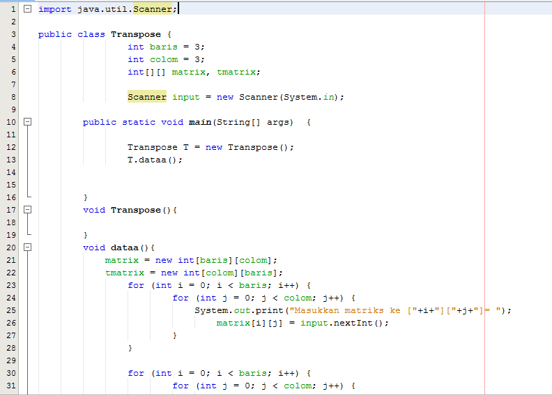 program netbeans tranpose matrix