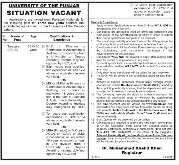 University Of Punjab Jobs 2021