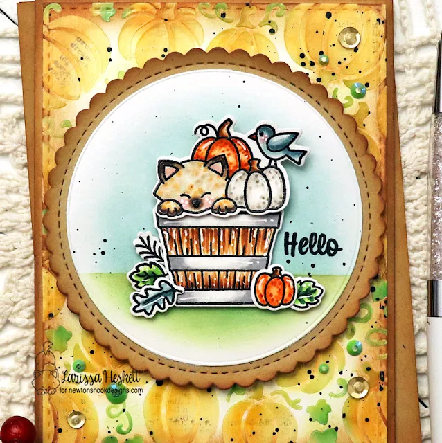 Hello Card by Larissa Heskett for Newton's Nook Designs using Fall Harvest Stamp Set, Fall Harvest Die Set, Pumpkin Patch Stencil Set, Circle Frames Die Set