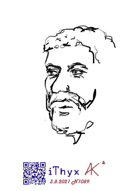 Лицо ухмыляющегося молодого человека со светло рыжей бородой, рисунок художника Андрея Бондаренко