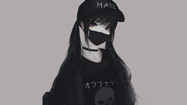 Anime Girl Face Mask Purple Eyes 