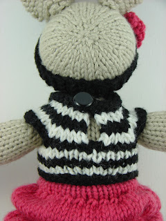 knit bunny in hot pink bubble skirt black and white striped shirt crochet flower headband