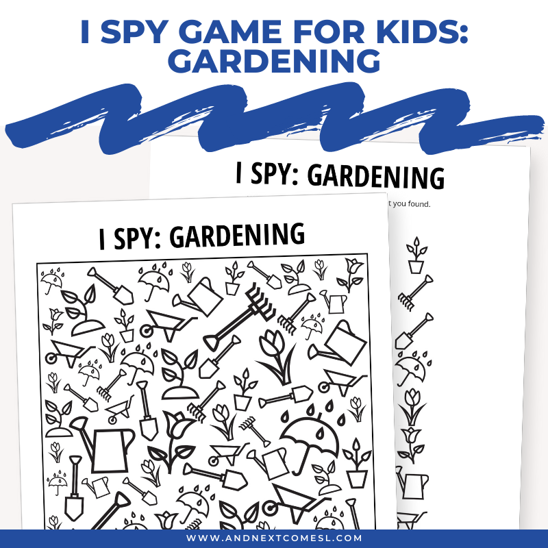 Printable gardening I spy game for kids