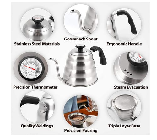 BelleGuppy A0307 Coffee Kettle with Thermometer