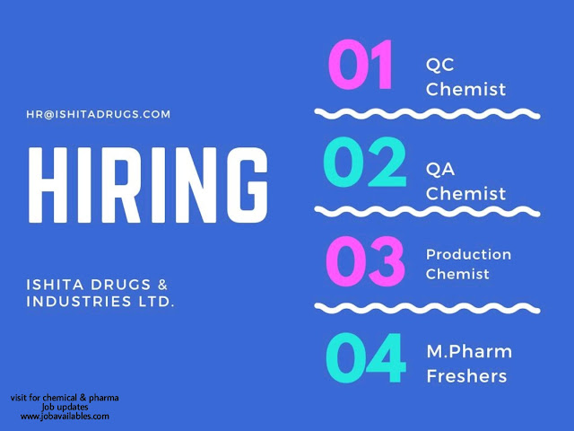 Job Availables, Ishita Drugs & Industries Ltd Job Opening For QA/ QC/ Production Chemist/ M.Pharma Freshers