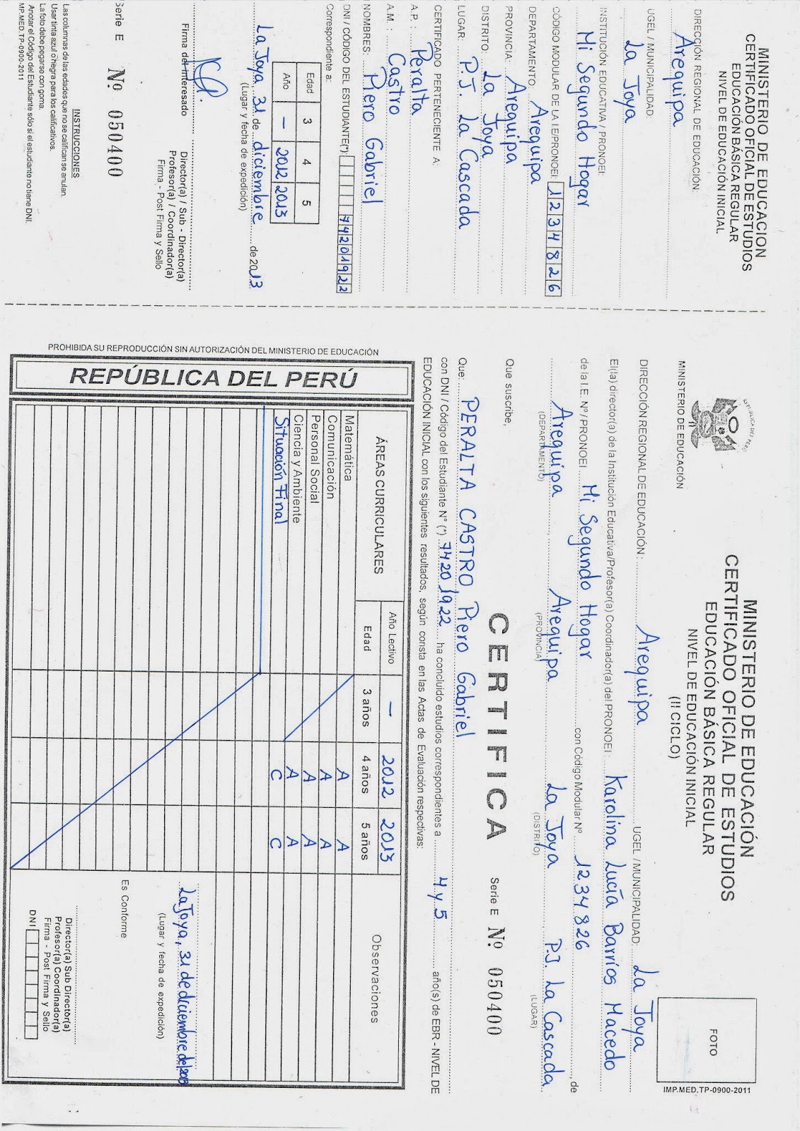 Pasitos Que Dejan Huella Modelo De Llenado De Certificado De Inicial