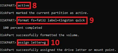 diskpart command-list step by step 8 until 10
