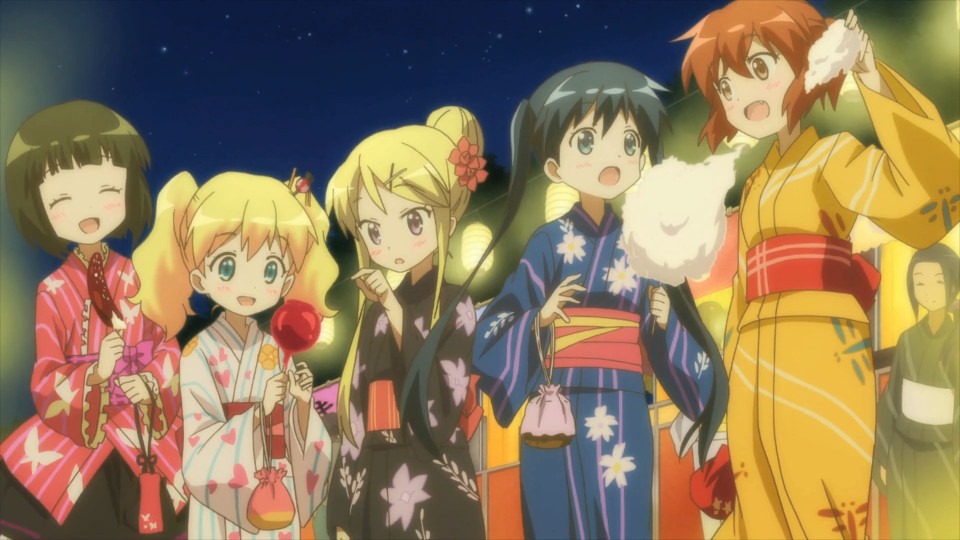 The main cast in yukata enjoying a traditional summer festival