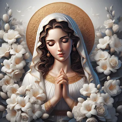 Imagenes de la Virgen María rodeada de gardenias blancas