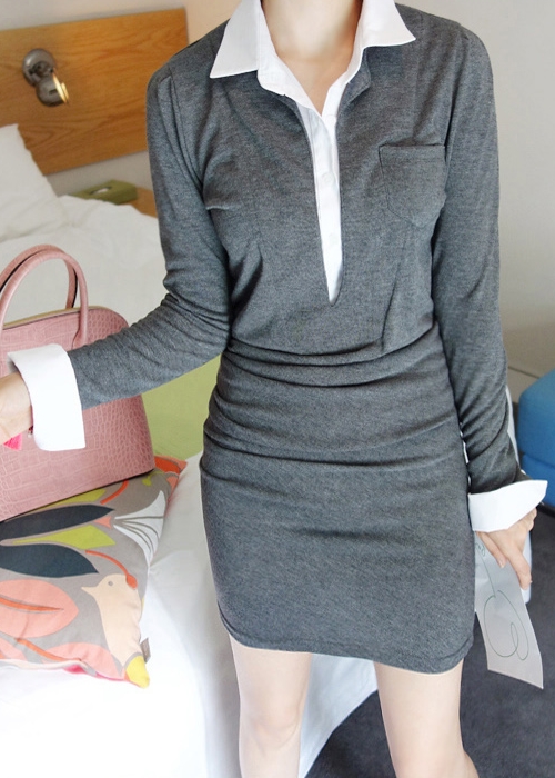 Long Sleeved Two Tone Dress