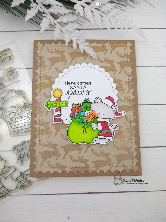 Here comes Santa Paws by Diane features Santa Paws Newton, Circle Frames, Reindeer, Framework by Newton's Nook Designs; #newtonsnook, #cardmaking, #christmas