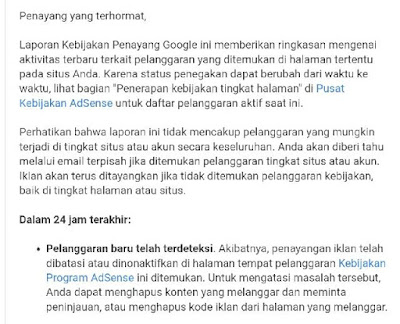 Surat peringatan dari adsense