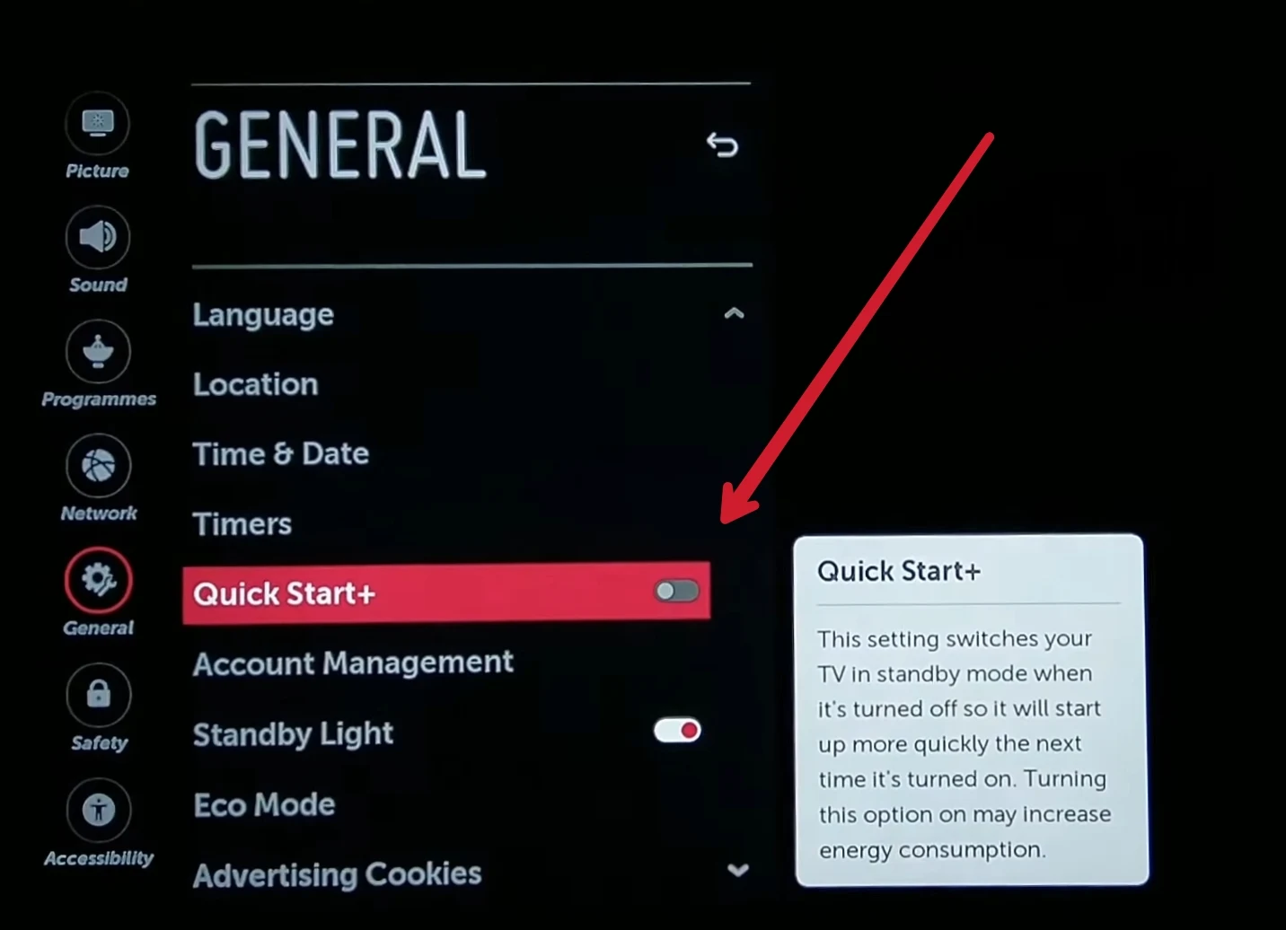 Turn off quick start plus on lg tv