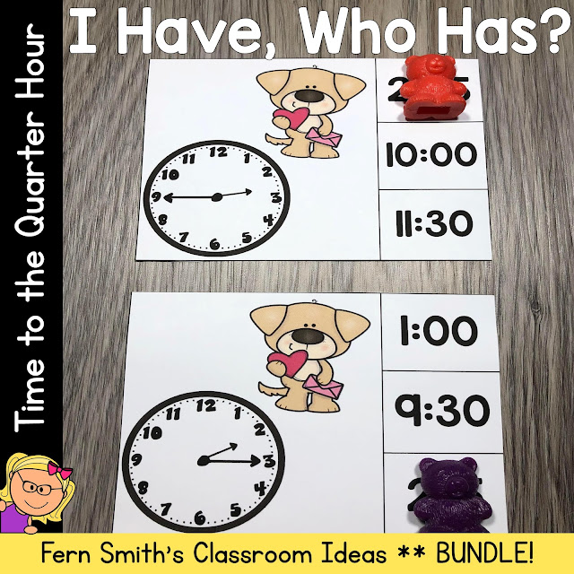 Download These February Time to the Quarter Hour Clip Card Math Centers Bundle for Your Classroom Today!
