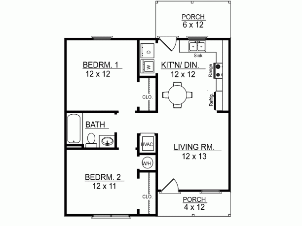 Plano de casa de 2 dormitorios y 68 metros cuadrados