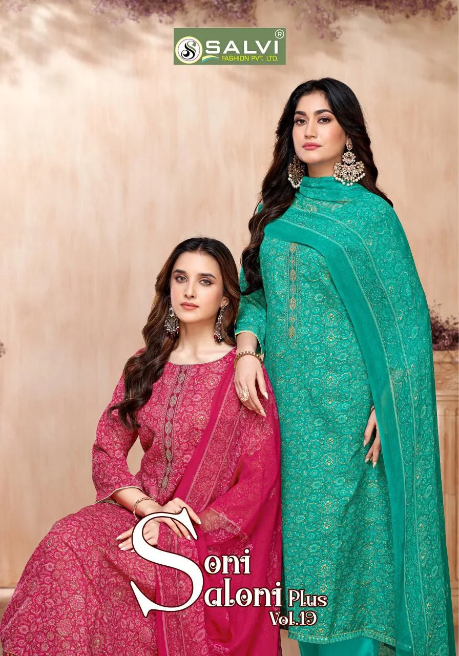 Soni Saloni Plus Vol 19 Salvi Fashion Cotton Slub Pant Style Suits