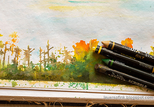 Layers of ink - Forest art journal page tutorial by Anna-Karin Evaldsson. Add color with Scribble Sticks.