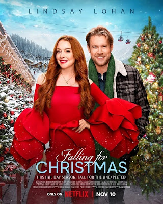 Poster de una película con una pareja sonriente y árboles de Navidad al fondo
