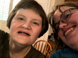 My sister and I celebrating the pudding!