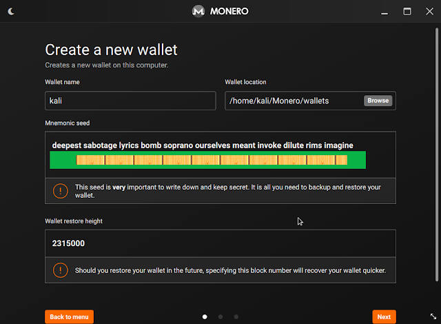 Monero wallet creation