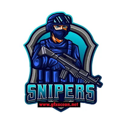 Gaming Blue Sniper - Mascot Esport Logo PSD Template for gamerz