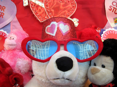 Valentine's Day Stuffed Animals. A store display of many breeds of