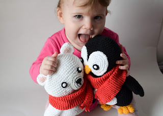 Krawka: Cute black winter penguin with a red scarf crochet pattern by Krawka, polar bear, winter Christmas amigurumi patterns PDF