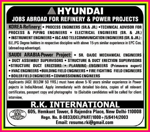 Hyundai Refinery & Power Projects Job Opportunities in Korea