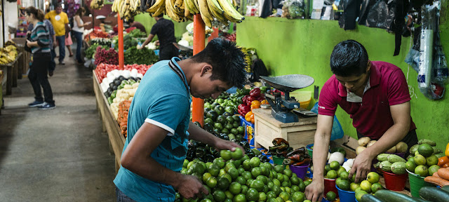 Este mercado en México vende verduras producidas por por los participantes en el Proyecto Estratégico de Seguridad Alimentaria de la FAO y la Secretaría de Agricultura, Ganadería, Desarrollo Rural, Pesca y Alimentación de México.© Alex Webb/Magnum Fotos para la FAO