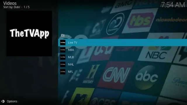 The TV App | best sport addon for Kodi