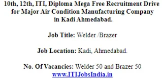 10th, 12th, ITI, Diploma Mega Free Recruitment Drive for Major Air Condition Manufacturing Company in Kadi Ahmedabad.