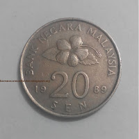 Syiling Malaysia coin of 20 sen 1989