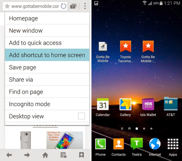 How to Add a Bookmark to the Samsung Galaxy S5 Home screen