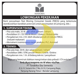 Lowongan Kerja LAMPUNG, PT. Torabika Eka Semesta, Minggu 28 Juni 2015