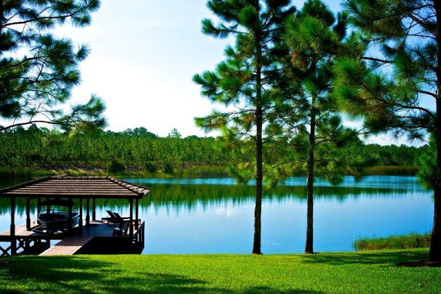 Picture of the lake as seen from the backyard