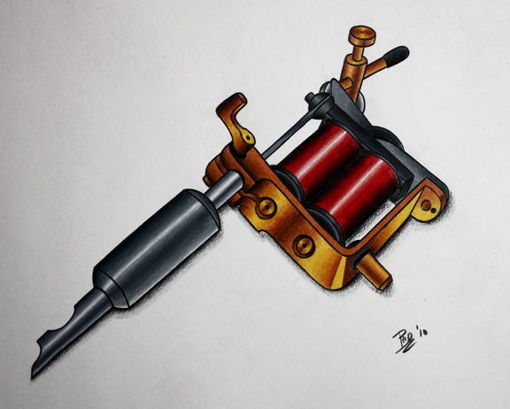 My weekly assignment at the shop was to draw a tattoo machine and label all
