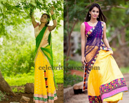 Lime Yellow Half Sarees