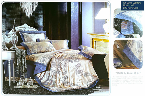 Sprei Cantik Motif Biru Navy Gold