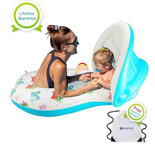 Geekper Baby Pool Float - Baby Swim Float Pool Toy with Mommy Swim Ring - Removable Canopy and Storage Bag