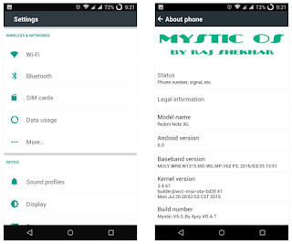 Custom ROM MysticOS 6 Xiaomi Redmi Note 3G