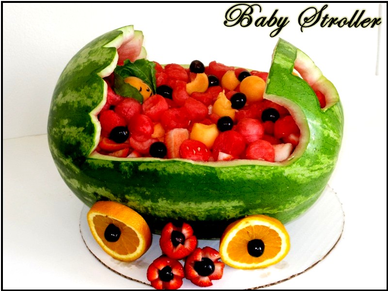 I also made a baby stroller with watermelon and used different fruits to 