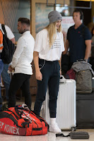 Eugenie Bouchard in White T-Shirt at Melbourne Airport