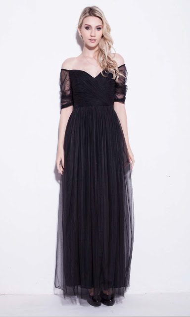 Black off the shoulder bridesmaid dresses long