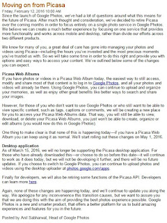 Picasa Web Album service ends announcement
