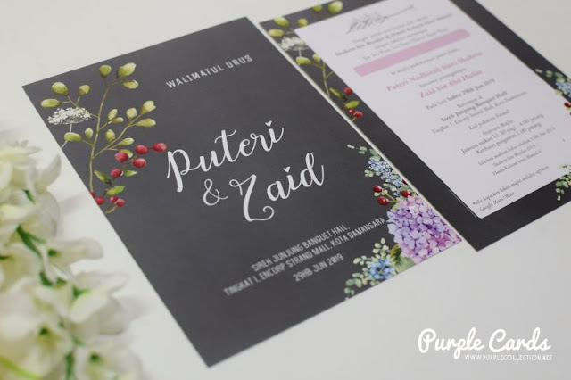 design, purchase, online, buy, kad kahwin, wedding card, watercolour flower, floral, grey, foliage, leaves, leaf, kuala lumpur, print, cetak, elegant, bespoke, sireh junjung banquet hall, encorp strand mall, kota damansara