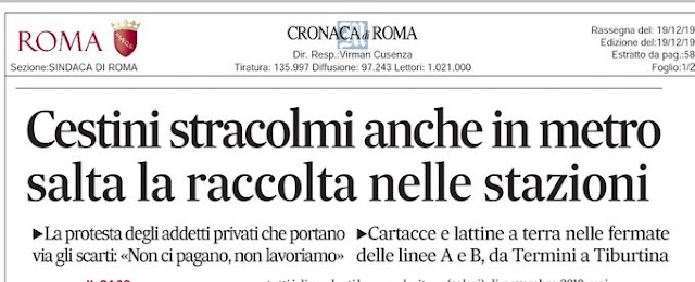 Situazione del trasporto pubblico di Roma di giovedì 19 dicembre