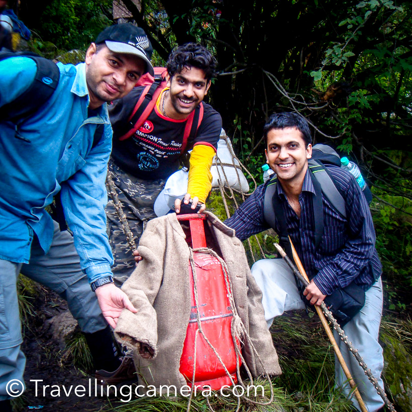 It was 2008, my room-mate started planning a trek with his brother and brother-in-law. I was not very sure if I want to commit myself to a difficult trek like Shrikhand, so I was passively involved in his planning. Every evening Vikas had new thing to discuss – camping, tents, food, backpacks, what to pack, how to keep the luggage light, rain-suites etc. I was mostly sharing the gyan with him. After few days, I realized that plan is to do this trek during upcoming long weekend. I was tempted as I had to take only 2 extra leaves :).This trek was planned for 3 days and we ended up taking 5 days. There is a long story behind that which is shared in this post.This trekking experience means a lot to me. Such experiences teach you a lot and you know your friends in much better way. And at times, make good friends for life. Vikas has always been a good friend and after this trek I never had any doubts about sharing anything with him. More than that his brother Vishal and Bro-in-law Narender Jijaji are good friends. Those 5 days in hills really changed my perspective. Each of us went through various emotional stages during the trek and others were there to support. Some of us with down physically at different times and our parents were not there to take care of us. All these ups and downs in 5 days brought us close. I clearly remember, I was least interested in planning things for this trek. All planning, shopping, travel arrangements, finding porter, what to eat was decided and arranged by these folks.While writing this I finding it hard to pen down those emotions :). Btw, none of us took bath for 4 days on the trek and frankly we didn’t even feel like it. Everyday rains used to wash our bodies and cloths and the chill made us more comfortable in 4 layers of cloths. I clearly remember the last day when we came down to the base and 3 of us took a dip in chilled water of a stream coming out of one of the glaciers.All photographs here are those which I never wanted to share publicly :) . They my not be very inspiring but that was true experience and that’s how we used to look 8 years back :)Today the upcoming show made me write about this. You must have seen promos of Yaroon ki Baraat  on Zee, espcially the one where Amitabha Bachhan says that Shatrughan Sinha is the better actor amongst both of them and Shatru says 'I would agree if he himself says this' with an awesome smile on his face.Since 2008, we made dozens of attempts to do another trek together but 4 of us couldn't plan it. We keep meeting within the city and going with routine things. Travel has been happening for all of us, but we still hope to do another good trek together. We may soon plan Choordhar trek, so stay tuned for the same :