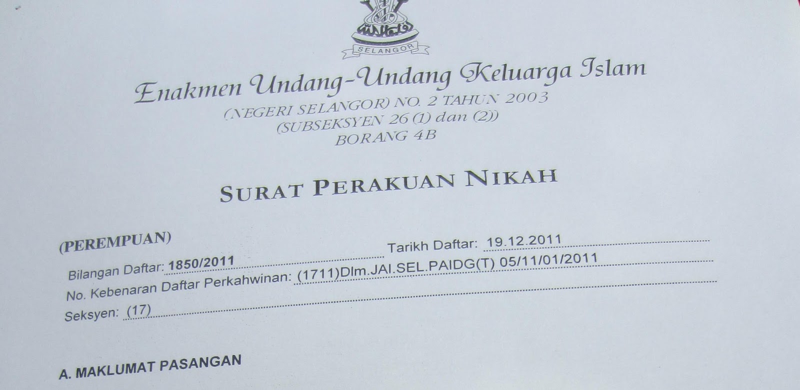 Contoh Surat Nikah Selangor